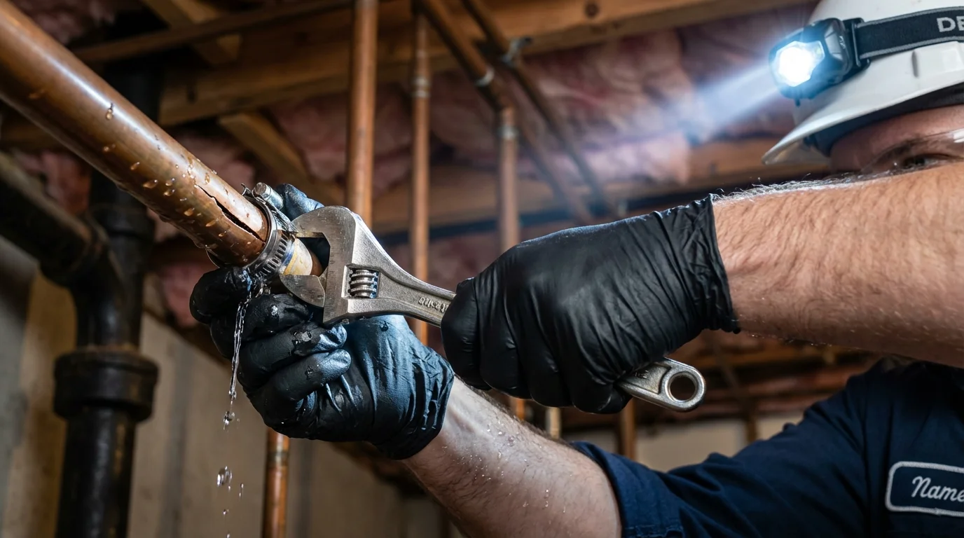 Emergency pipe clamp repair being performed by a Johns Plumbing LLC plumber in Schenectady