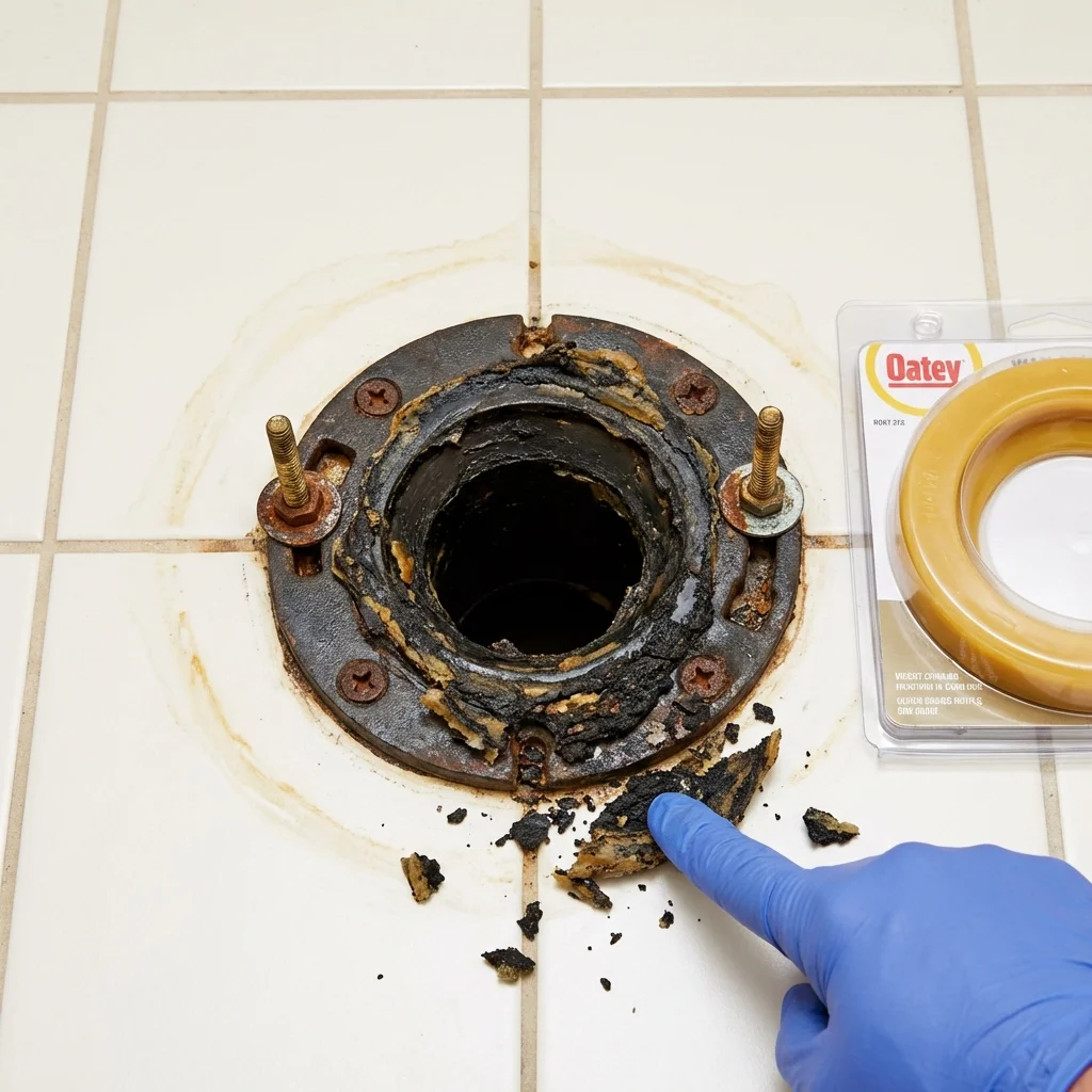 Failed wax ring showing water seepage at the base of a toilet in a Schenectady, NY home