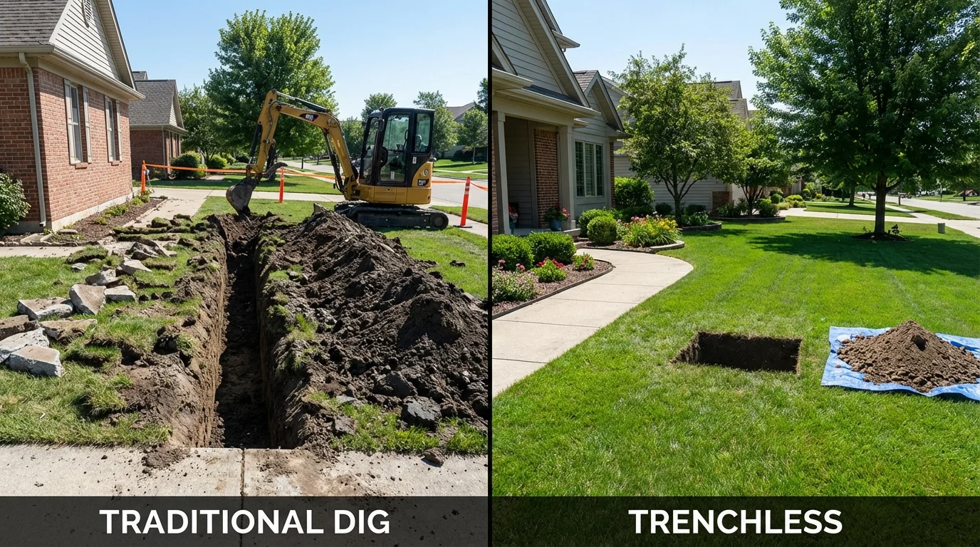 Trenchless sewer repair with minimal yard damage versus traditional excavation in Schenectady, NY